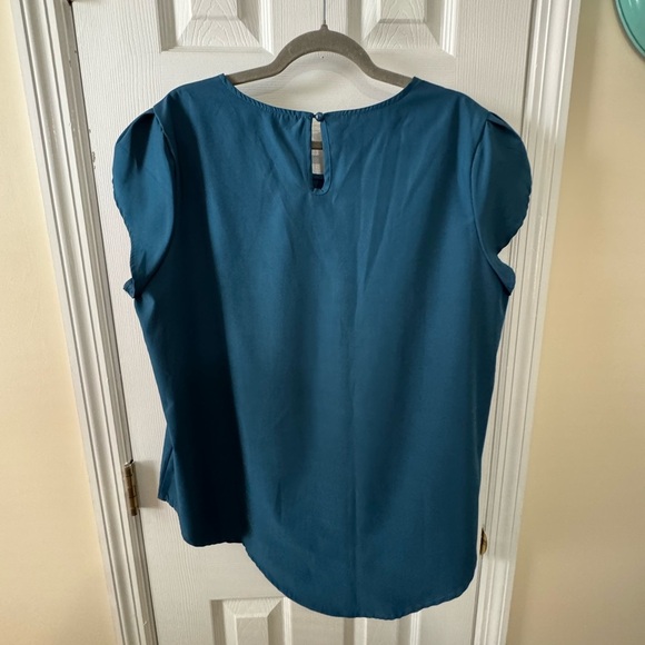 Teal Puff Sleeve Cap Blouse Relaxed Fit - Picture 3 of 4